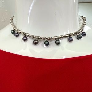 Kenneth Cole Silver Necklace with Midnight Blue Hanging Beads